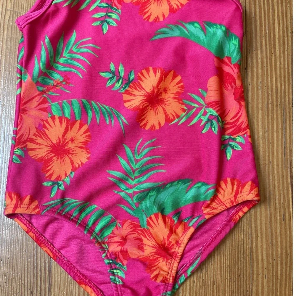 B4 ALL Swimsuit Girls Pink Tropical Hibiscus Floral One Piece SIZE 6X